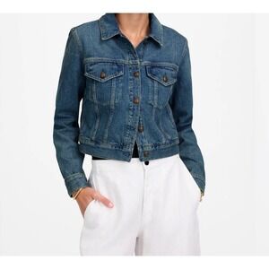 Madewell The Crop Denim Trucker Jacket Croswell Wash Cotton Size S NU395